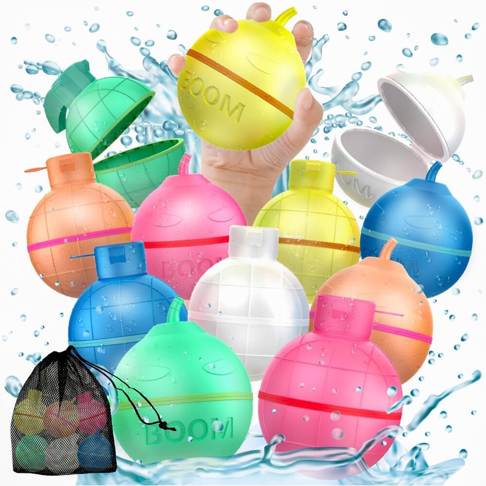Kids Silicone Reusable Water Balloons 12pcs with Mesh Bag